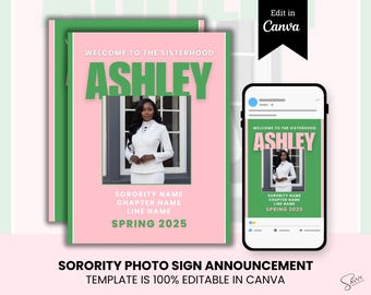 Sorority Photo Sign Template Canva, DIY, Digital Download, Editable Print, New Member, Crossing Gift, Probate Poster, AKA, Alpha Kappa Alpha