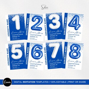 Sorority Numbers Digital Download, Canva Editable Print, Instant Download, 5x7, New Member Signs, Probate, New Member, ZPhiB, Zeta Phi Beta