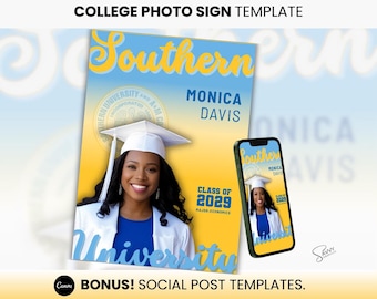 HBCU Foto-Schildvorlage: DIY bearbeitbar Südliche Universität College Abschlussfeier (Canva Digital Download)
