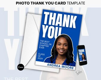Danke, Karte, Fotovorlage, Canva Digitaler Download, DIY bearbeitbarer Druck, Sorority Neues Mitglied, graduierter, Zeta, Zeta Phi Beta