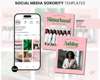 Sorority Social Media Vorlage: DIY bearbeitbares Schwesternschaftsdesign für neue Mitglieder (Canva Digital Download)