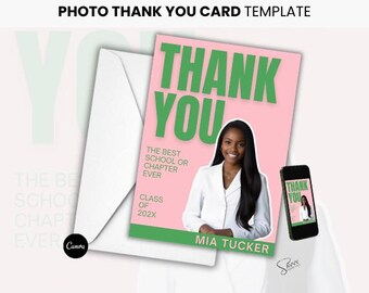 Dankeskarten-Fotovorlage, Canva digitaler Download, DIY bearbeitbarer Druck, Sorority Neues Mitglied, graduierter, AKA, Alpha Kappa Alpha