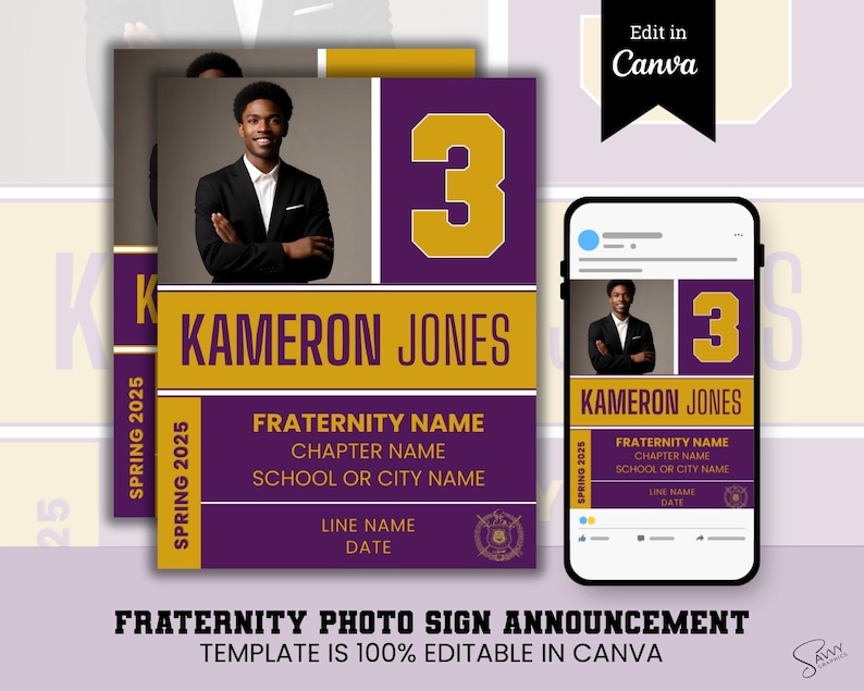 Fraternity Photo Sign, Canva Digital Download, 8.5x11, Editable Print ...