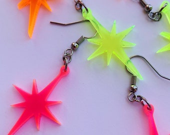 Neon Starburst Earrings: Fluorescent Acrylic, Las Vegas Style