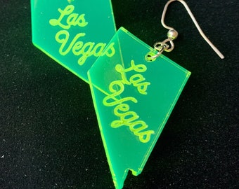 Las Vegas Nevada Earrings | Neon Fluorescent Las Vegas Party Earrings | Acrylic Lightweight Lasercut Earrings