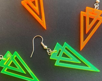 Repeating Triangle Neon Earrings | Bright Acrylic Lasercut Earring | Modern Retro Design