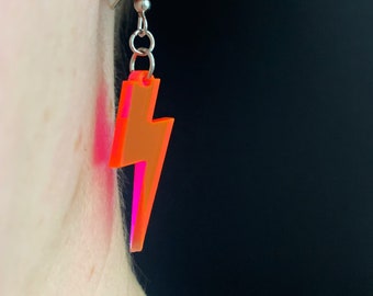 Neon Lightning Bolt Earrings | Flashy Fluorescent | Acrylic Lasercut Earring