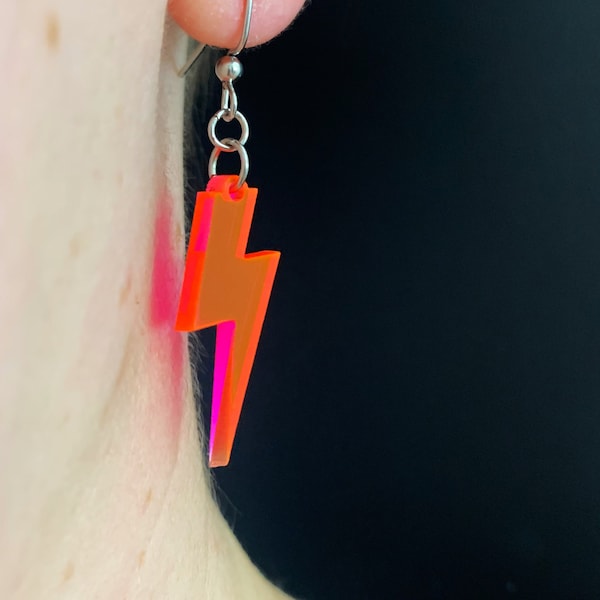 Neon Lightning Bolt Earrings | Flashy Fluorescent | Acrylic Lasercut Earring
