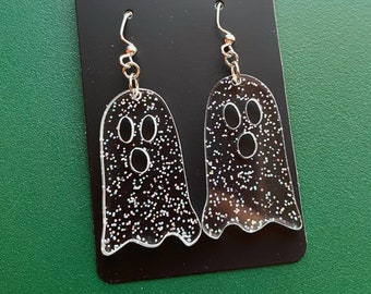 Glitter Ghost Earrings: Spooky Halloween Acrylic Earrings
