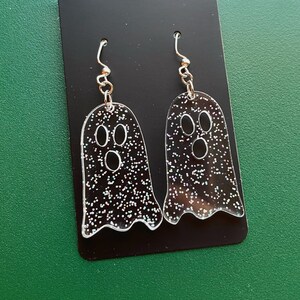 Glitter Ghost Earrings: Spooky Halloween Acrylic Earrings