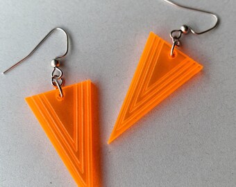 Fun Neon Triangles Acrylic Earrings | Fluorescent Lasercut Earring | Modern Retro Design