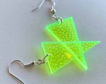 Neon Fluorescent Triangle Funfetti Earrings | Acrylic Lucite Lasercut Earring | Modern Retro Design