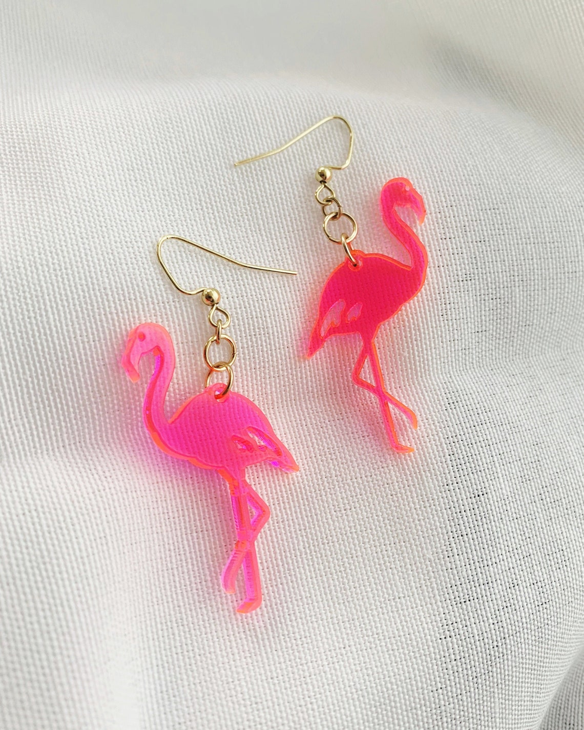 Flamingo Neon Pink Earrings Acrylic Lucite Lasercut Earring Etsy