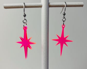 Neon Starburst Earrings: Fluorescent Acrylic, Las Vegas Style