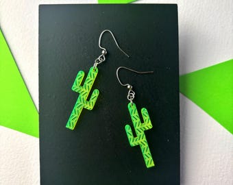Neon Saguaro Earrings | Southwest Style | Acrylic Lucite Lasercut Earring