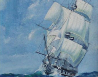 Dipinto ad olio originale "Barca a vela e vento" – veliero in mare, dipinto marittimo, olio su cartone 21×29 cm