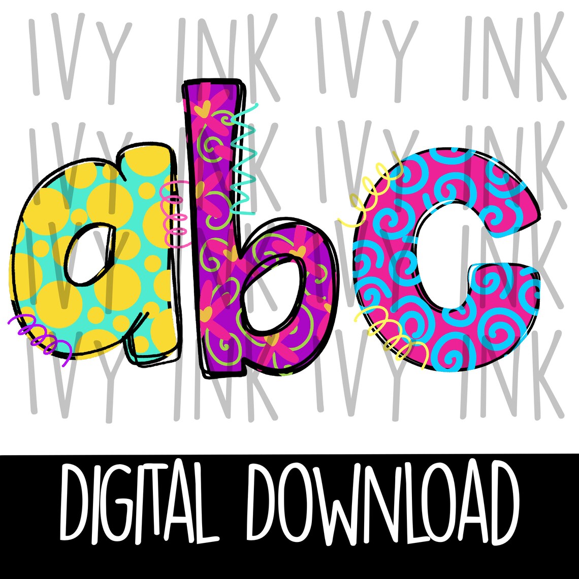 Alphabet Font Whimsical Doodles alphabet alpha font hand Etsy