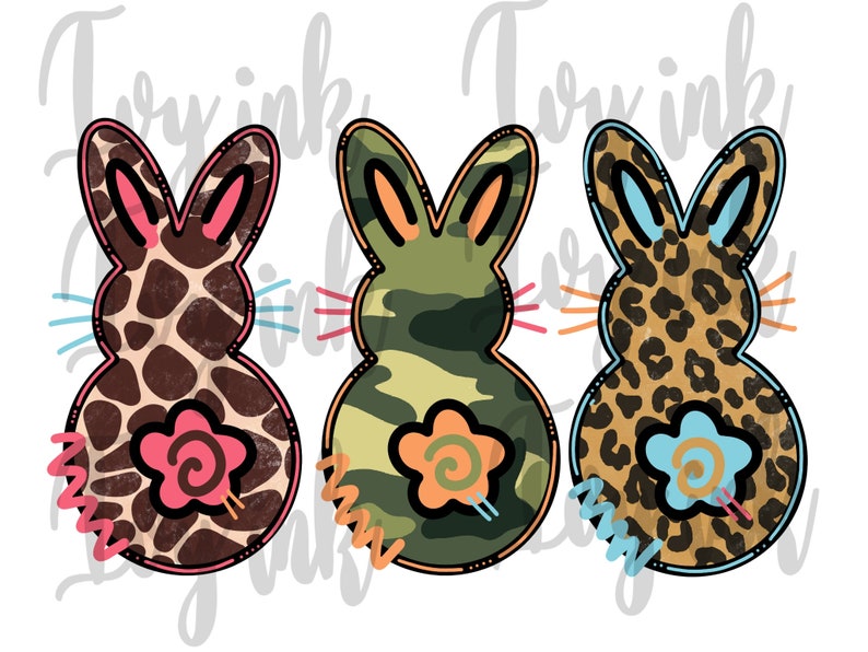 Animal Print Giraffe Camouflage Leopard Bunny Rabbit Trio Triple Easter Funky Cute Sublimation T-shirt Instant Download PNG JPEG