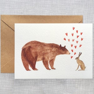 Animal Postcard with Bear x Hare or Giraffe x Baboon Bear & Hare