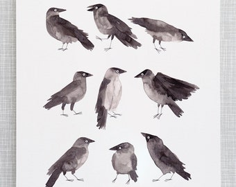 Crows Illustration Art Print A4 size / Kraaien Illustratie Print