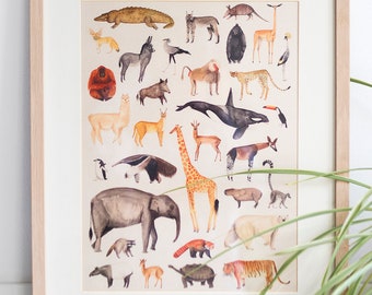 Animal Poster in A3 size, print on 100% natural recycled paper