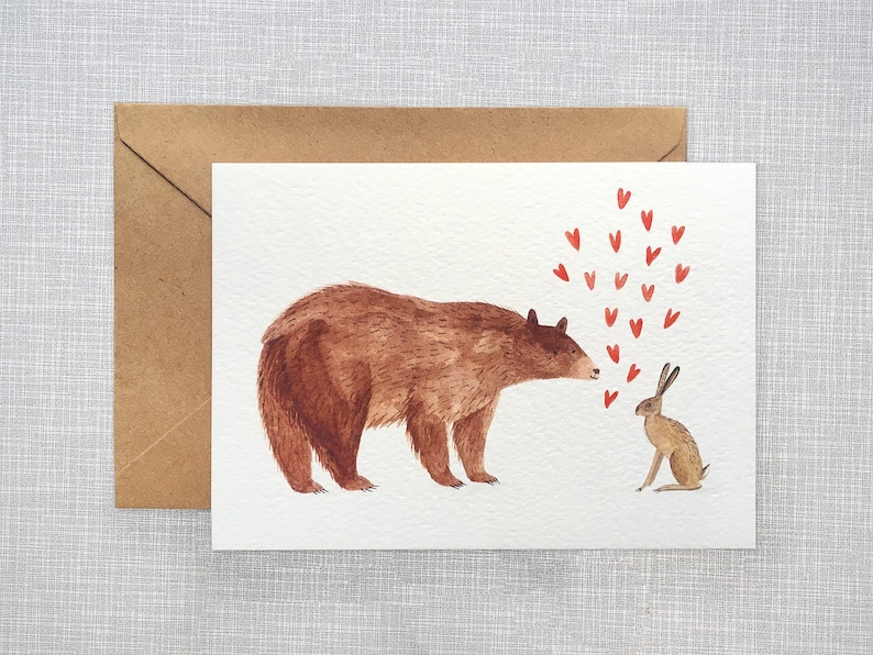 Animal Postcard with Bear x Hare or Giraffe x Baboon Bear & Hare