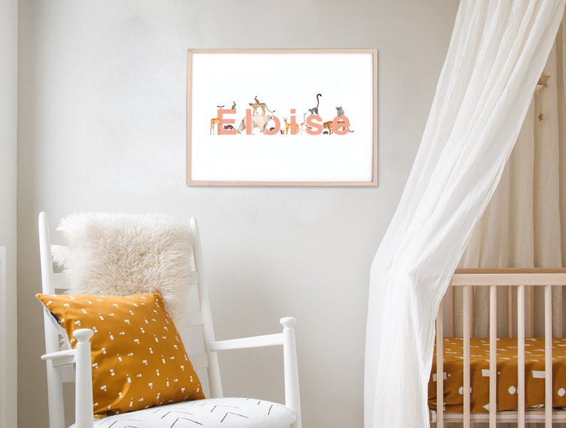 Custom Baby Name Wall Art With Animals Personalised Nursery Etsy