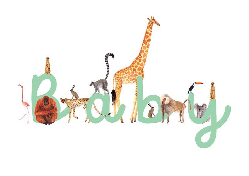 Custom Baby Name Wall Art With Animals Personalised Nursery Etsy