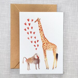 Animal Postcard with Bear x Hare or Giraffe x Baboon Baboon & Giraffe