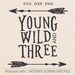 Kala Greenwalt reviewed Young Wild and Three, third birthday, boy shirt design, three year old SVG file for silhouette or cricut cutting machine Cricut downloads