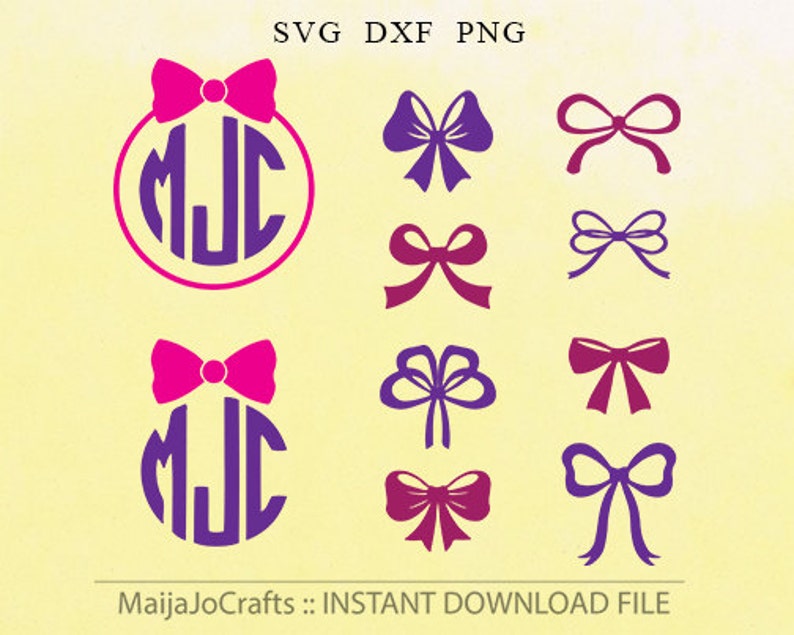 Bow silhouettes Monogram SVG PNG Clipart DXF cut files instant image 1