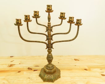 Antique Large Brass Menorah 7 Branch Candelabra Made In Sweden 1890's