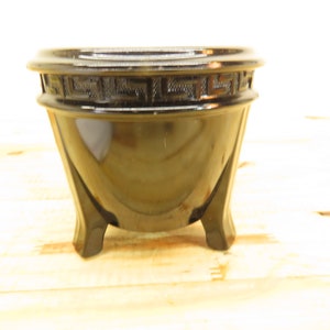 Vtg LE Smith Black Amethyst Glass Footed Vase Jardiniere Greek Key 1930s-1940s