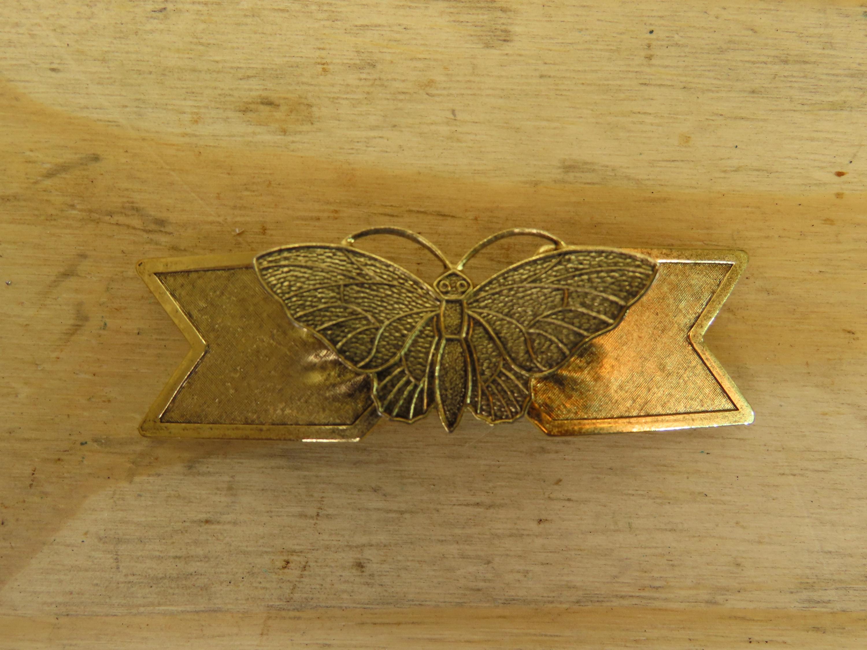 Broche Vintage Papillon Couleur Or Patiné - Bijou Ancien Occasion *4990