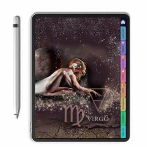 May include: A digital planner with a dark background and a stylized image of a woman wearing a mask. The planner has a side bar with tabs for My Info, Calendars, Reference, Lists, Ideas, Priority, Journal, and Contents.