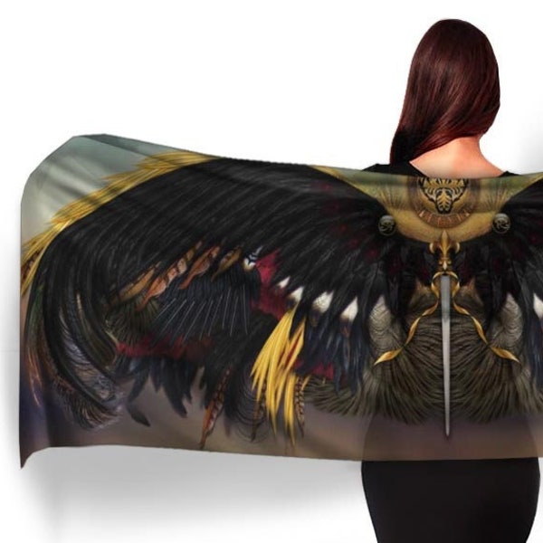 Raven Wings Long Goth Scarf. Game of Thrones Pareo, Beach or Head Wrap, Sarong. Shawl, Stole for Mom, Wife, Girlfriend, Sister, or Daughter