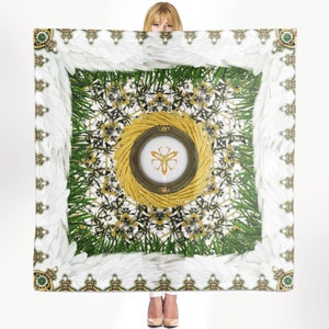 Angel Ivy Feather Garden Large Square Scarf, Pareo, Head Wrap, Sarong. Shawl, Hijab, Stole for Her Mom, Wife, Girlfriend, Sister, Daughter