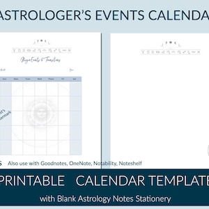 Astroloog's evenementenovergangskalender. Afdrukbare notitiepagina. Ongedateerde maandelijkse sjabloon met watermerk. Lege horoscoop notebookpapier