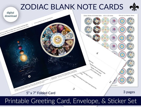 Printable Zodiac Art Greeting Card Designer Blank Invitation | Etsy