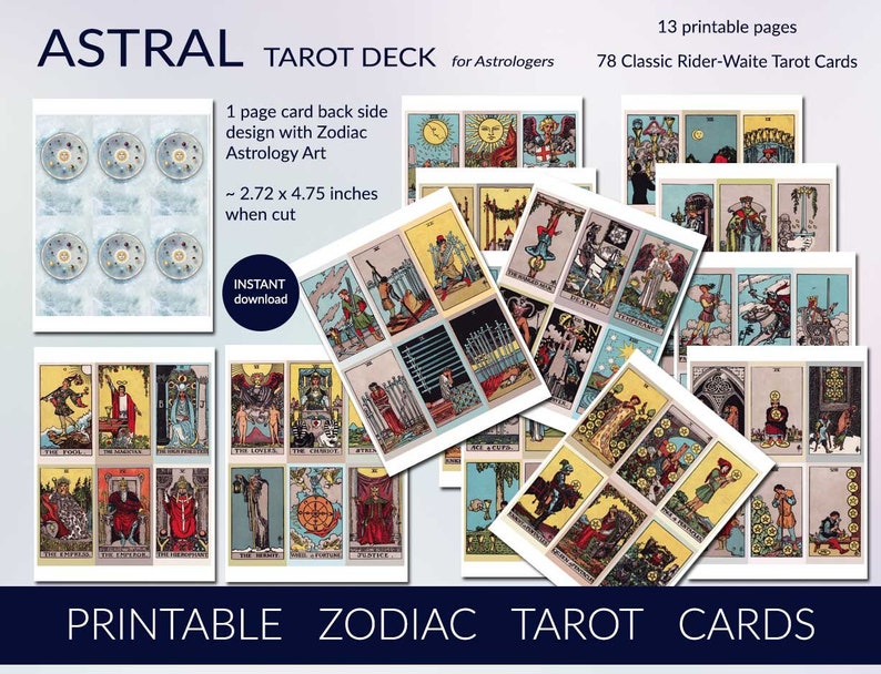 Printable Tarot Deck. Rider-waite Tarot Card Package With Astrology ...