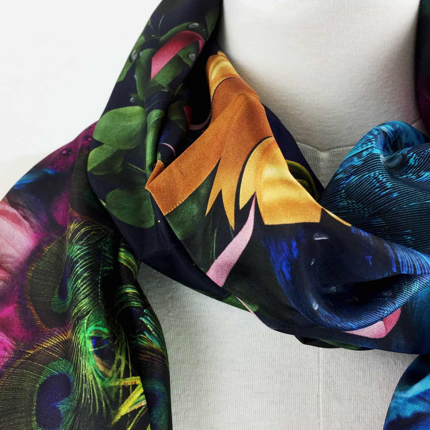 Peacock Feather Wings Pure Silk X-long Scarf Pareo Head - Etsy