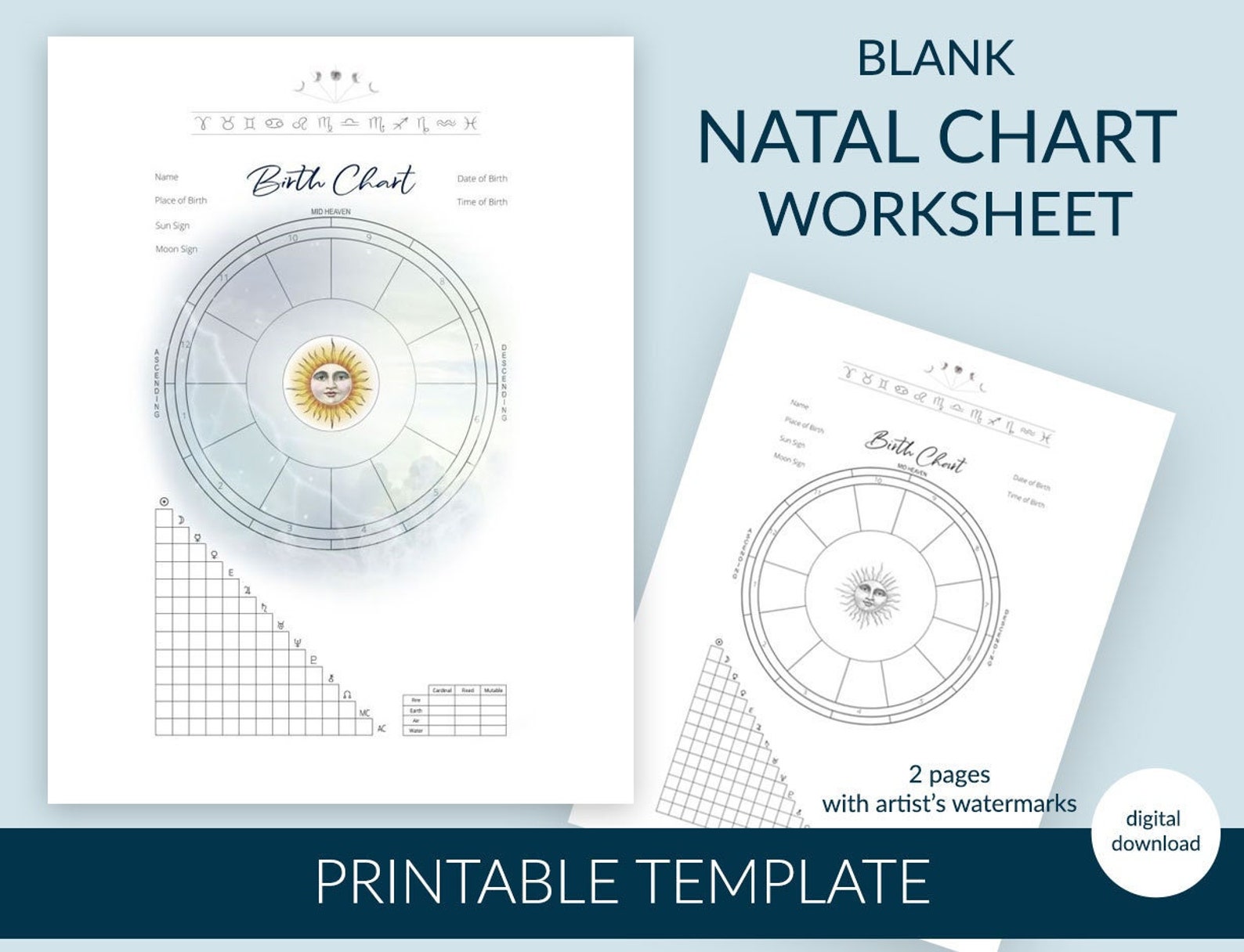 Blank Natal Chart Printable Worksheet. Astrology Birth Chart Template