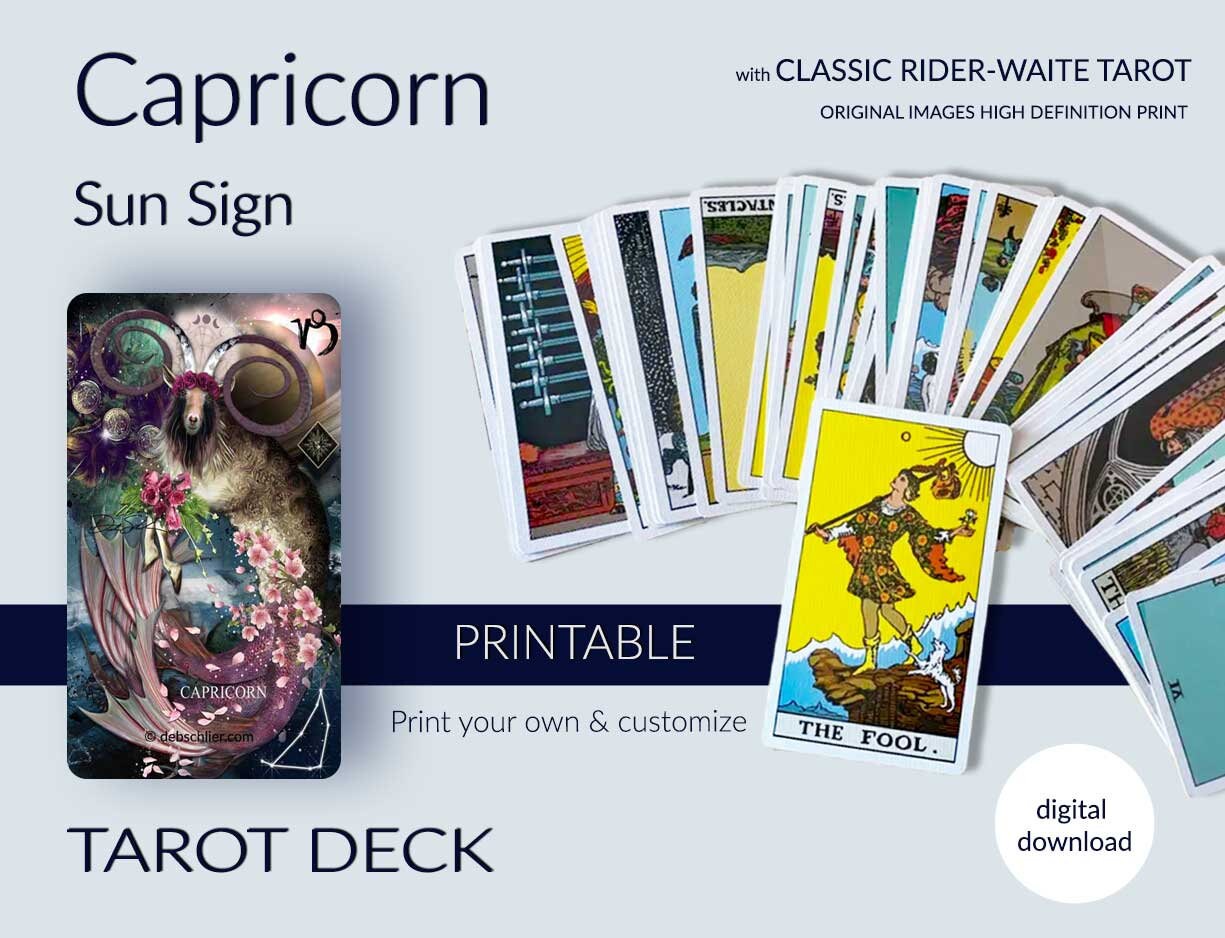 Capricorn Tarot Deck. Printable Riderwaite Tarot Card Bundle Etsy
