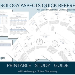 Astrology Aspects Cheat Sheet Package, Printable Quick Reference Guides, Study Templates & Notebook Stationery. Learn Zodiac Aspectarian