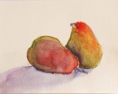 Original Watercolor Pear Painting, Bright Pears, Kitchen Art, House Warming Gift