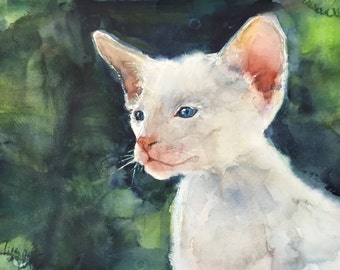 Acuarela original, pintura de gato, encargo del retrato del animal doméstico, perro pintura