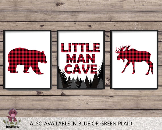 Buffalo Plaid Wall Art Set Of 3 Prints Little Man Cave Etsy