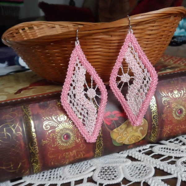 Pink Earrings for my Mom, Finished or Kit, Romanian Lace Pattern No. 204DCP