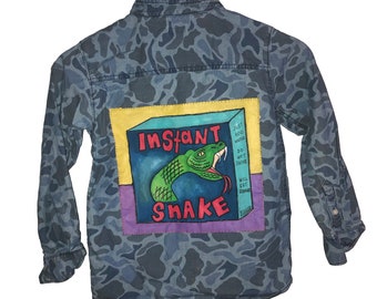 Kids Hand Painted Denim Snake Shirt Size 7T