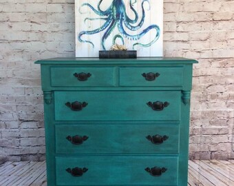 Hand painted Teal Vintage Dresser, Custom Order